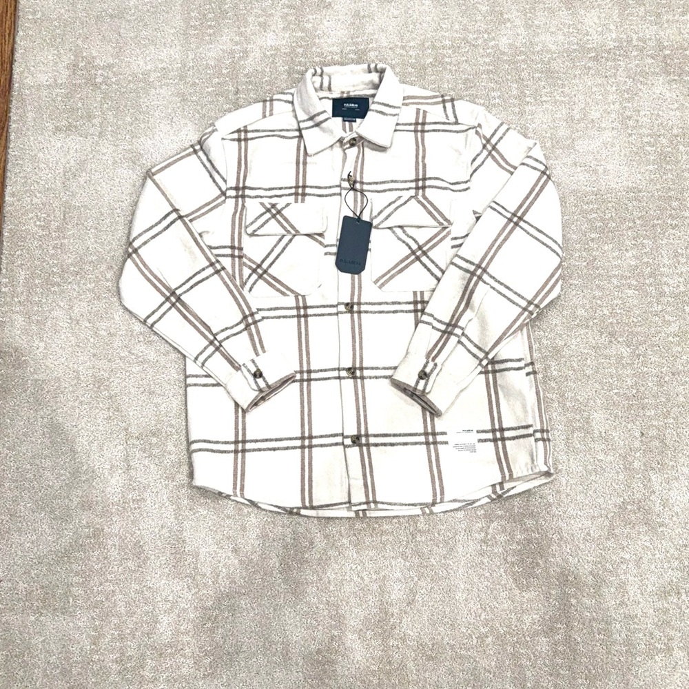 Pull&Bear White and Brown Casual Button Down Shirt
